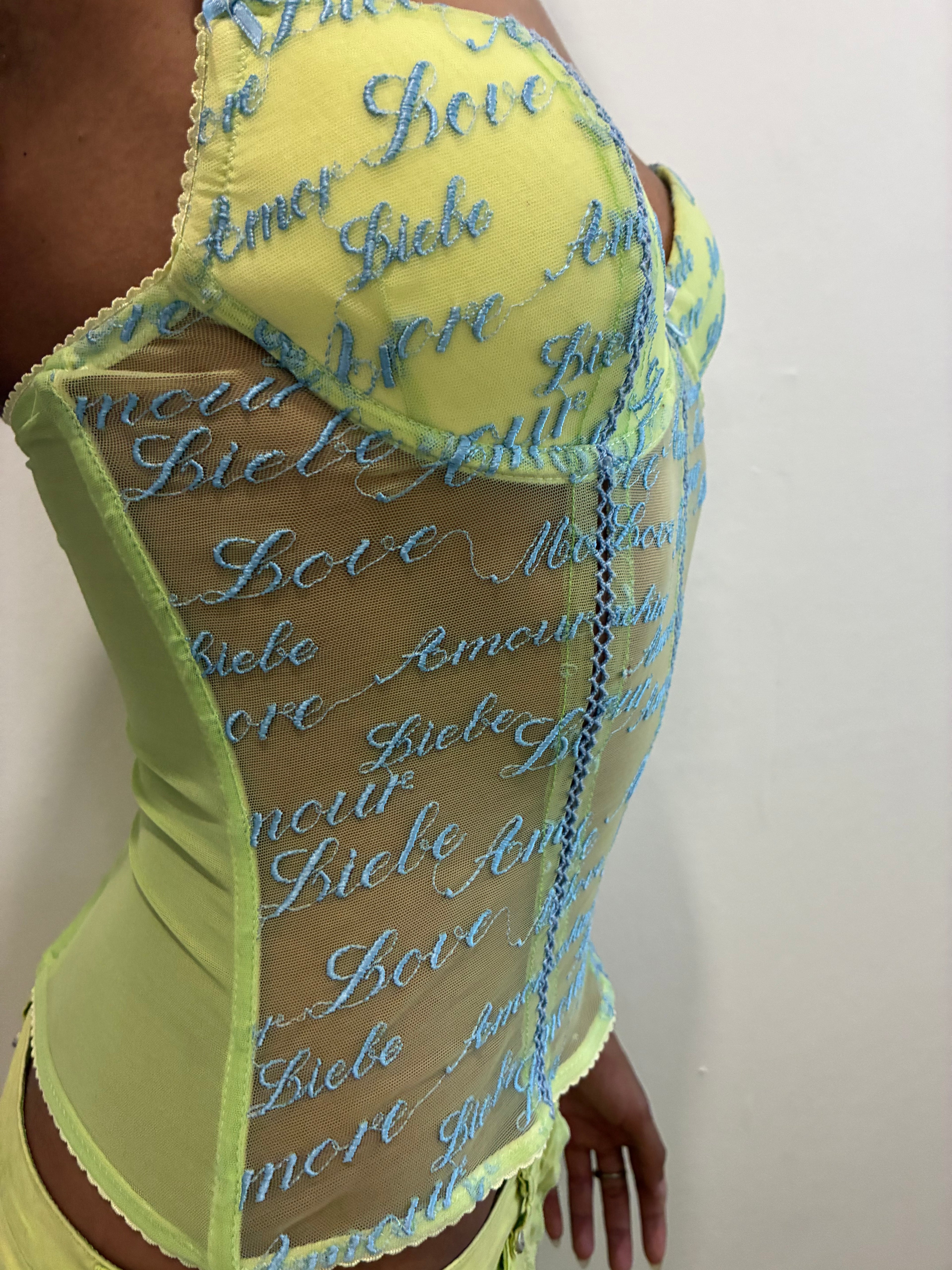 Vintage Moschino lime green mesh corset top