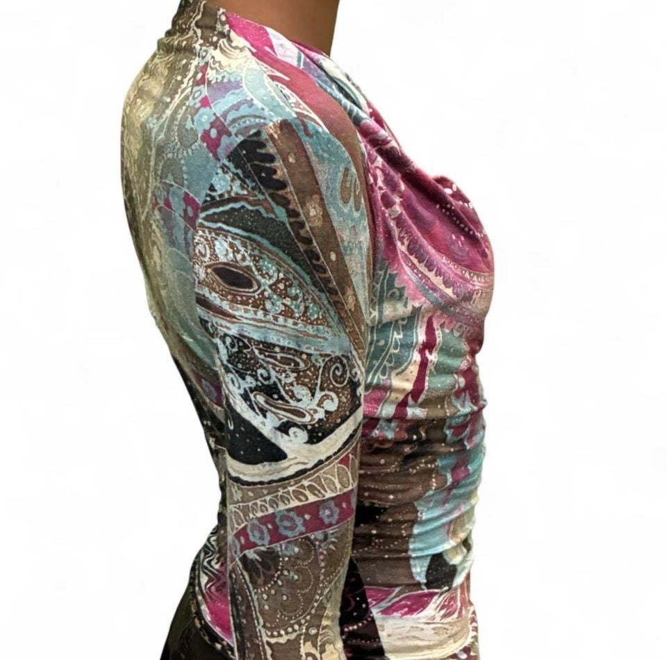 Cavalli Class multicoloured draped cowl-neck top