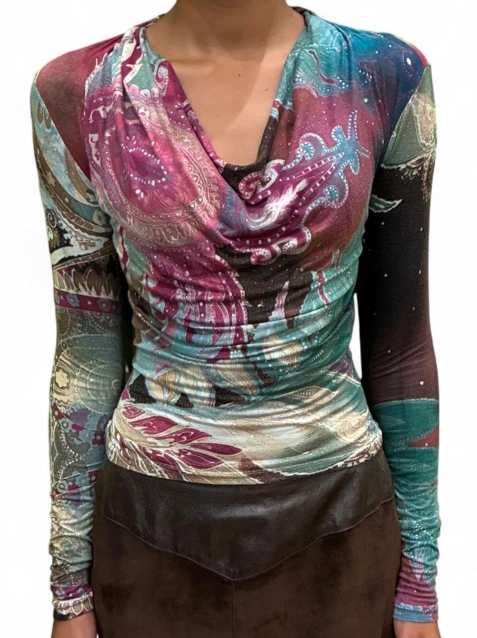 Cavalli Class multicoloured draped cowl-neck top
