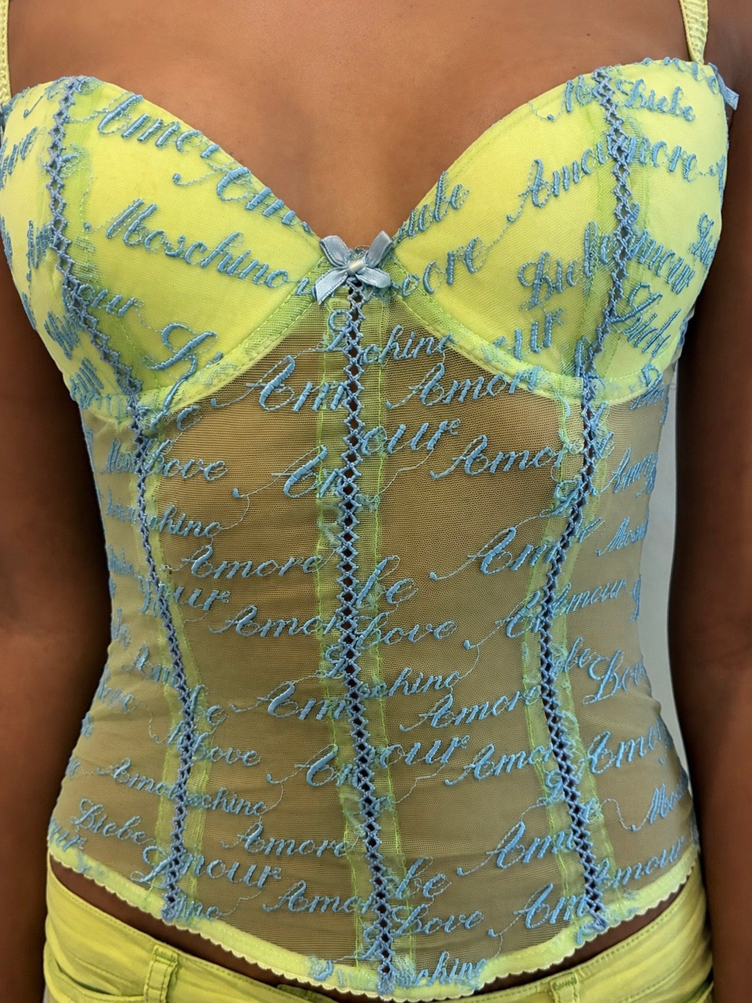Vintage Moschino lime green mesh corset top