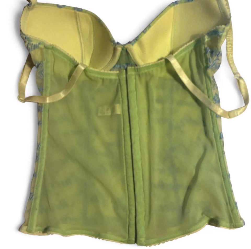 Vintage Moschino lime green mesh corset top
